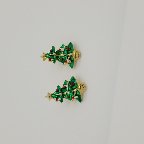 Jewelry - Christmas tree double-sided stud earrings gold tone